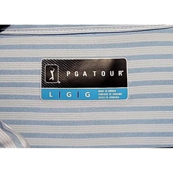 PGA Tour Polo Shirt Mens Large Blue White Striped Golf Performance Short Sleeve - Picture 5 of 9